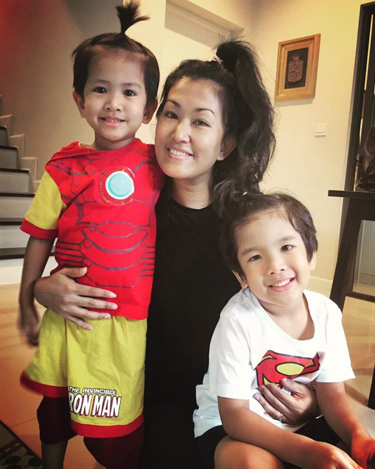 Pang with her kids
